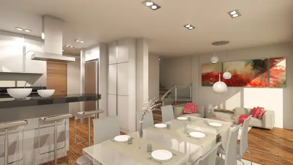 Render de la cocina de una vivienda de Lefevre Lux
