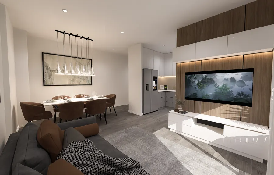 Sala y comedor de un apartamento de Clayton Lux